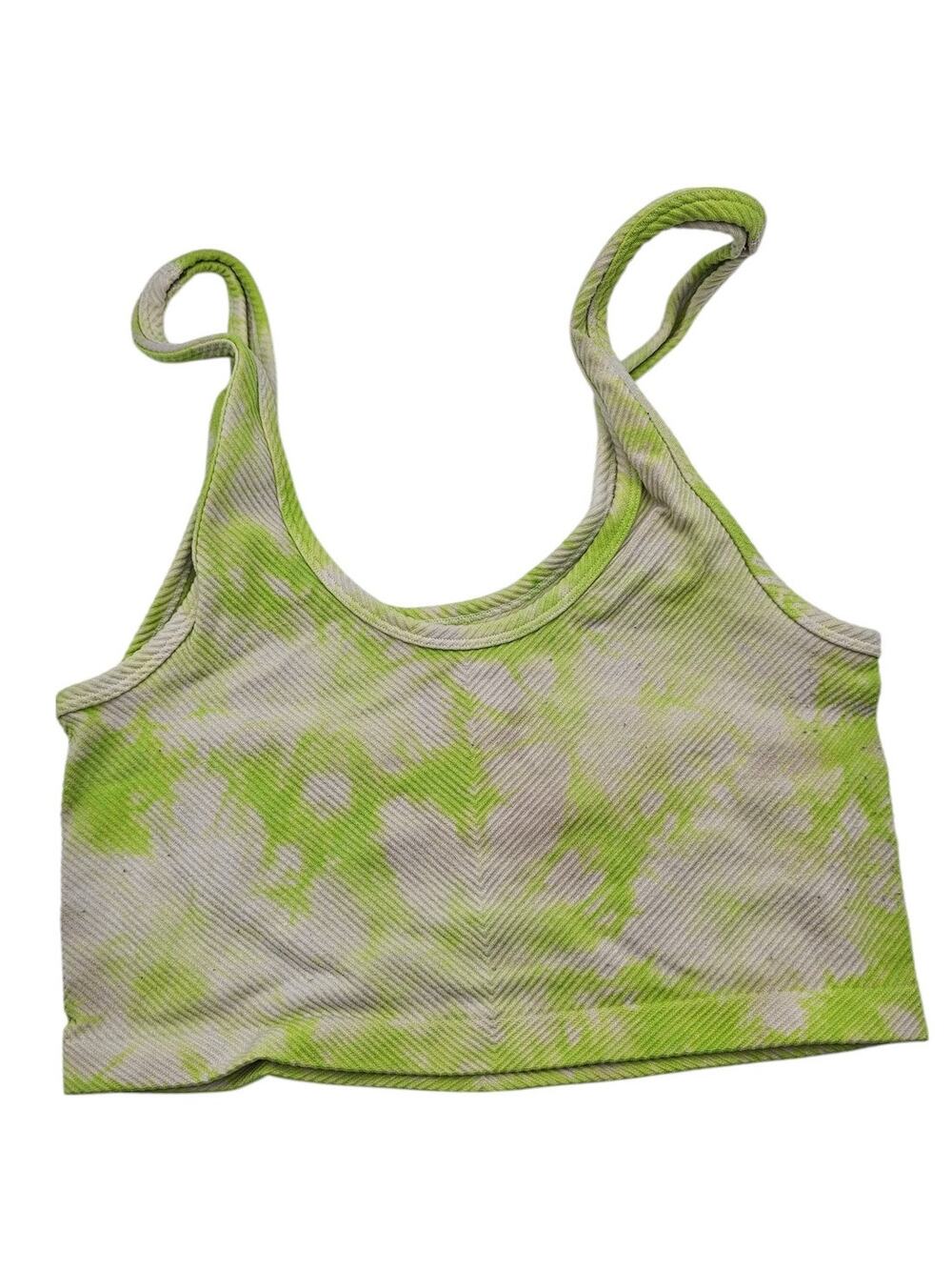 No Boundaries Womens Sz M Longline Bralette Bra Neon Green Tie Dye Ribbed